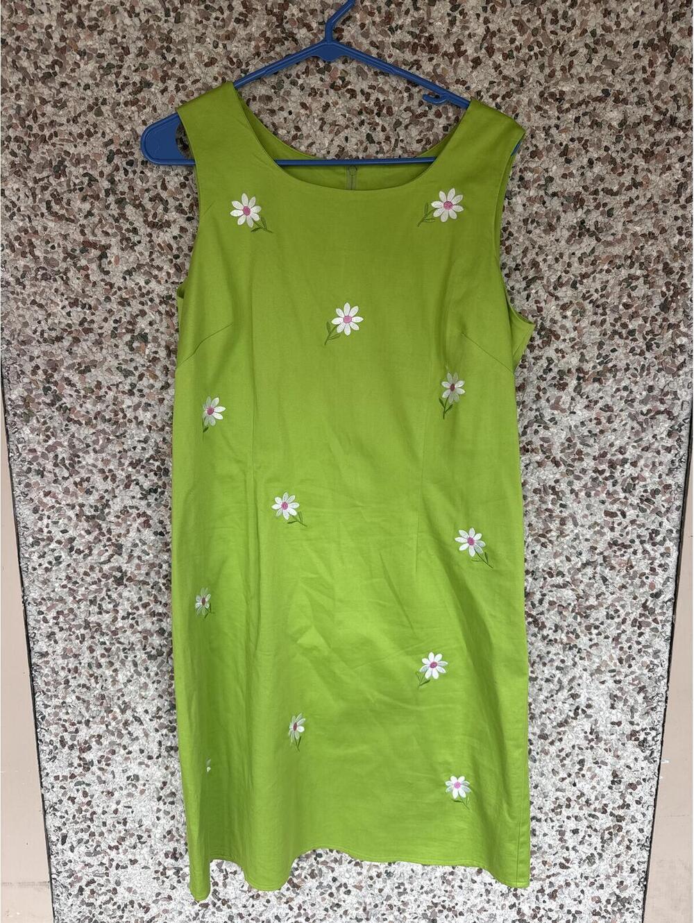 Sag Harbor Dress Lime Green Embroidered Daisy Shift Dress Size 12 Cotton